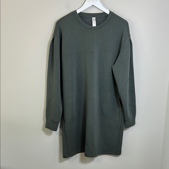 Spanx AirEssentials Crew Neck Dress Dark Olive Lightweight Pockets Shift Sz XL - Picture 1 of 12
